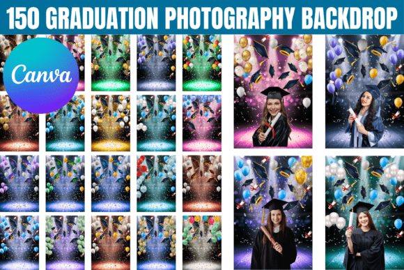 150 Graduation Photography Backdrops: A Canva-Editable Bundle