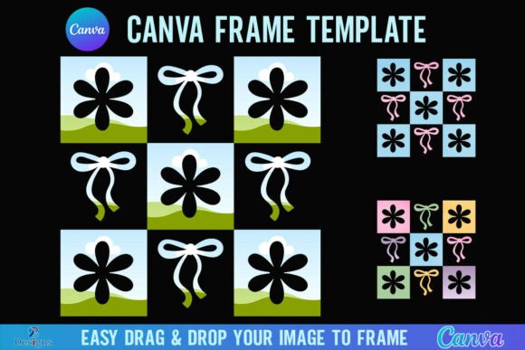 Checkered Daisy Floral Canva Frame Bow: A Creative Design Asset