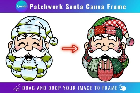 Patchwork Santa Canva Frame Design: A Festive Creative Asset