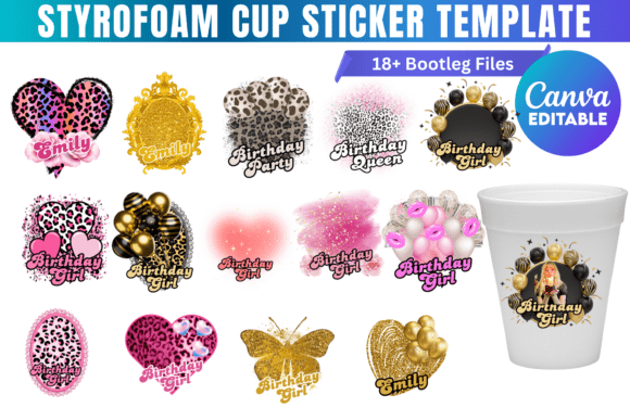 Styrofoam Cup Sticker Canva Template: DIY Party Design