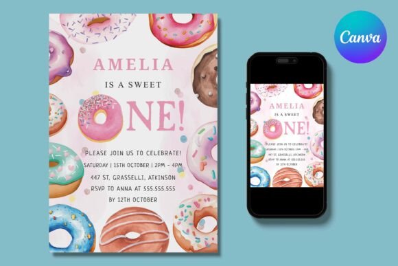 Sweet First Birthday Invites: The Donut Pink Party Template